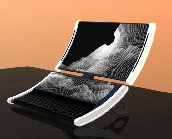 5. Mẫu laptop “ Moonlight” Mẫu laptop độc đáo này của nhà thiết kế Teo Braun trông giống một PC hơn là máy tính xách tay. Với hai màn hình được bố trí kiểu hình trăng lưỡi liềm, Moonlight đã gây ấn tượng mạnh. Màn hình nhỏ bên dưới sẽ hoạt động như một màn hình cảm ứng hoặc màn hình cho hệ điều hành thứ hai. Thiết kế này sẽ tích hợp khung cảm biến ánh sáng giúp điều chỉnh độ sáng cần thiết để giảm thiểu mỏi mắt. 5. Mẫu laptop “ Moonlight” Mẫu laptop độc đáo này của nhà thiết kế Teo Braun trông giống một PC hơn là máy tính xách tay. Với hai màn hình được bố trí kiểu hình trăng lưỡi liềm, Moonlight đã gây ấn tượng mạnh. Màn hình nhỏ bên dưới sẽ hoạt động như một màn hình cảm ứng hoặc màn hình cho hệ điều hành thứ hai. Thiết kế này sẽ tích hợp khung cảm biến ánh sáng giúp điều chỉnh độ sáng cần thiết để giảm thiểu mỏi mắt.