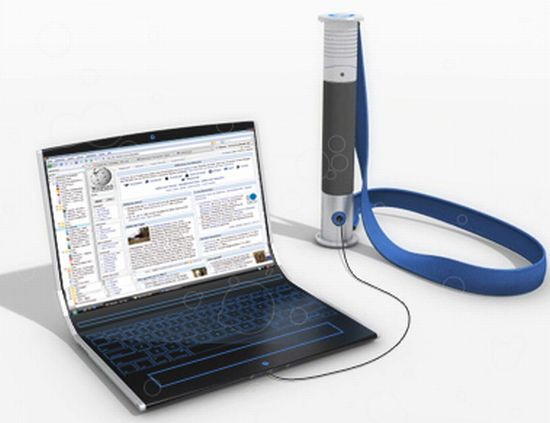3. Laptop cuộn.- Rolltop Rolltop chính là cách gọi cách điệu của các chuyên gia thiết kế đồ họa người Đức cho laptopmàn hình OLED dẻo có thể cuộn tròn tiện lợi khi di chuyển. Rolltop có màn OLED dẻo và khi mở phẳng hết cỡ màn có độ lớn 17 inch, còn gập đôi bạn sẽ sở hữu một chiếc máy tính bảng tablet PC 13 inch màn hình cảm ứng. Máy có thiết kế rất thời trang, cuộn tròn giống ống đựng bản vẽ của các chuyên gia thiết kế đồ họa hay kiến trúc sư, và có dây đeo vai dáng khỏe mà trẻ trung. Rolltop sẽ là một thiết bị di động tất cả trong một (all-in-one) mà người yêu công nghệ nào cũng mong muốn sở hữu một chiếc trong tương lai không xa. 3. Laptop cuộn.- Rolltop Rolltop chính là cách gọi cách điệu của các chuyên gia thiết kế đồ họa người Đức cho laptopmàn hình OLED dẻo có thể cuộn tròn tiện lợi khi di chuyển. Rolltop có màn OLED dẻo và khi mở phẳng hết cỡ màn có độ lớn 17 inch, còn gập đôi bạn sẽ sở hữu một chiếc máy tính bảng tablet PC 13 inch màn hình cảm ứng. Máy có thiết kế rất thời trang, cuộn tròn giống ống đựng bản vẽ của các chuyên gia thiết kế đồ họa hay kiến trúc sư, và có dây đeo vai dáng khỏe mà trẻ trung. Rolltop sẽ là một thiết bị di động tất cả trong một (all-in-one) mà người yêu công nghệ nào cũng mong muốn sở hữu một chiếc trong tương lai không xa.