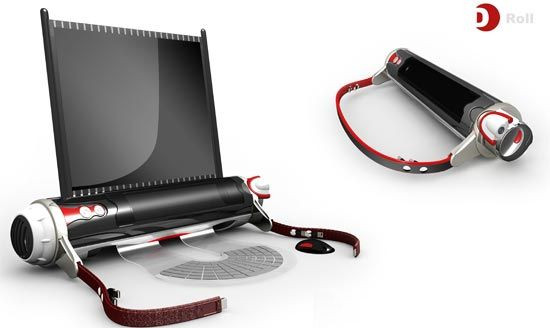 2. Độc đáo laptop cuộn tròn D-roll Ý tưởng thiết kế mới lạ của chiếc máy tính xách tay D-roll (digital roll) của nhà thiết kế Hao Hua đã tạo ra một sắc thái mới cho thị trường laptop. Đi ngược với truyền thống hình chữ nhật, laptop D-roll là một hình trụ với màn hình OLED dẻo có thể kéo dài, cuộn tròn. Bàn phím của chiếc laptop này cũng là dạng trượt rất thú vị, trong khi đó, chuột và webcam có thể gắn vào một thiết bị nào đó đeo trên người của chủ nhân. Nhà thiết kế Hao Hua còn tạo ra một hệ thống làm mát để giúp máy tính không bị nóng quá. 2. Độc đáo laptop cuộn tròn D-roll Ý tưởng thiết kế mới lạ của chiếc máy tính xách tay D-roll (digital roll) của nhà thiết kế Hao Hua đã tạo ra một sắc thái mới cho thị trường laptop. Đi ngược với truyền thống hình chữ nhật, laptop D-roll là một hình trụ với màn hình OLED dẻo có thể kéo dài, cuộn tròn. Bàn phím của chiếc laptop này cũng là dạng trượt rất thú vị, trong khi đó, chuột và webcam có thể gắn vào một thiết bị nào đó đeo trên người của chủ nhân. Nhà thiết kế Hao Hua còn tạo ra một hệ thống làm mát để giúp máy tính không bị nóng quá.