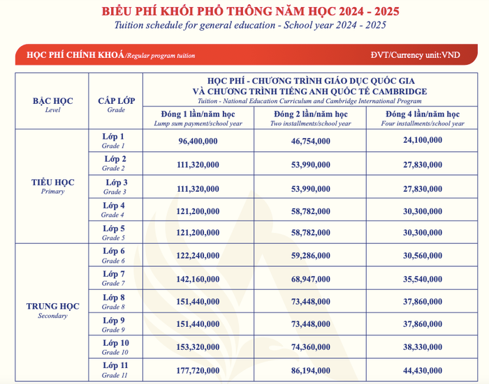 Ảnh chụp màn hình một phần biểu học phí tại trường thuộc Hệ thống trường Việt Mỹ Việt mỹ Anh.png