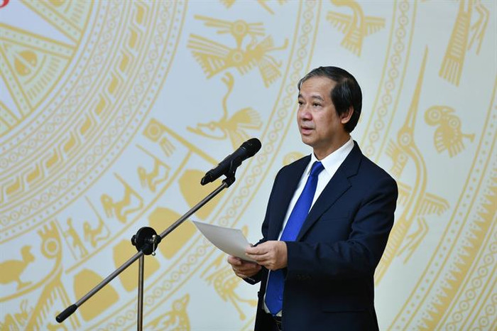 Bộ trưởng Bộ Giáo dục và Đào tạo Nguyễn Kim Sơn phát biểu tại cuộc gặp mặt