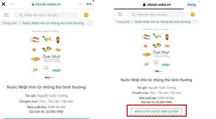 Hình ảnh website của công ty cổ phần Waka bán cuốn ebook “Nước Nhật nhìn từ những thứ bình thường” trước và sau khi nhận được chất vấn của tác giả Nguyễn Quốc Vương Hình ảnh website của công ty cổ phần Waka bán cuốn ebook “Nước Nhật nhìn từ những thứ bình thường” trước và sau khi nhận được chất vấn của tác giả Nguyễn Quốc Vương