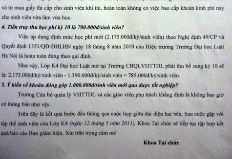 Trường ĐH Luật Hà Nội khẳng định: Truy thu học phí đúng theo quy định
