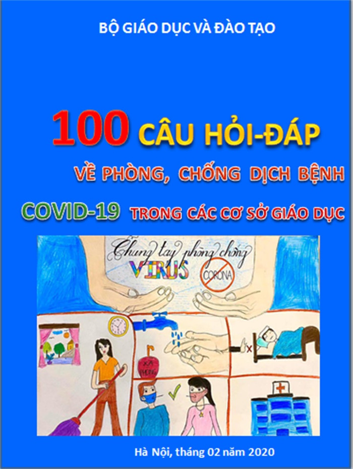 Trang bìa tài liệu “100 câu hỏi - đáp về phòng, chống dịch bệnh Covid-19 trong các cơ sở giáo dục” (Ảnh: moet.gov.vn) Trang bìa tài liệu “100 câu hỏi - đáp về phòng, chống dịch bệnh Covid-19 trong các cơ sở giáo dục” (Ảnh: moet.gov.vn)