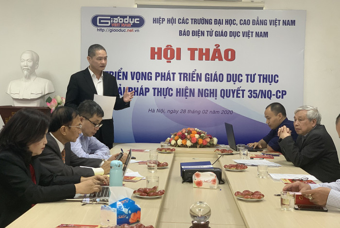 Ngày 28/2, Báo điện tử Giáo dục Việt Nam tổ chức hội thảo với chủ đề: Triển vọng phát triển giáo dục tư thục và giải pháp thực hiện Nghị quyết 35/NQ-CP. (Ảnh: Thùy Linh)