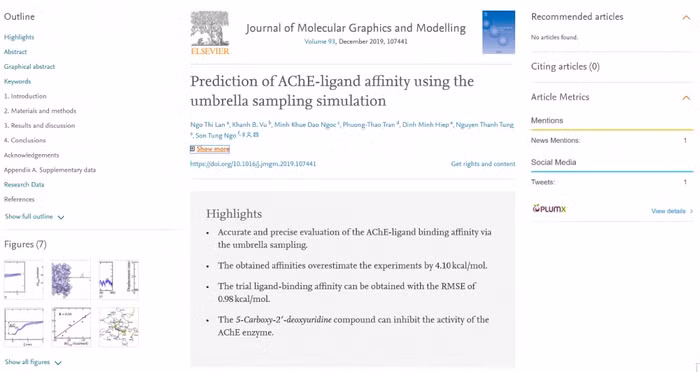 Ảnh bài báo của Khuê trên Journal of Molecular Graphics and Modelling
