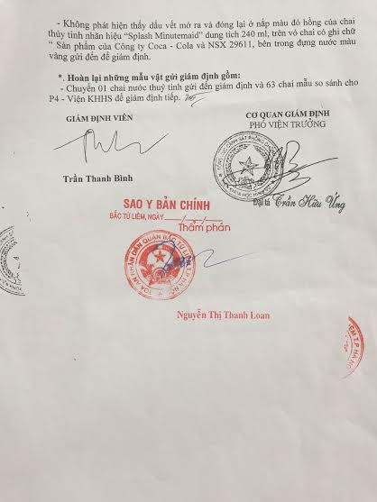 Kết luận của Viện Khoa học hình sự khẳng định không phát hiện dấu vết mở ra và đóng lại nắp chủa chai nước Splash chứa tạp chất. Kết luận của Viện Khoa học hình sự khẳng định không phát hiện dấu vết mở ra và đóng lại nắp chủa chai nước Splash chứa tạp chất.