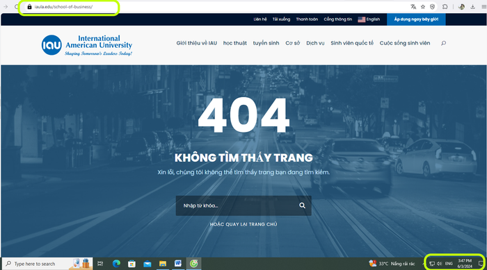 Đường link về thông tin kiểm định chất lượng của IAU được đăng tại mục số (3), (4) phóng viên truy cập nhiều lần nhưng đều báo lỗi. Lần truy cập gần nhất vào ngày 3/6. Ảnh chụp màn hình lỗi 3-6.png
