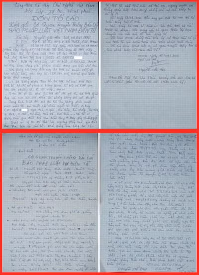 Đơn kêu cứu của hai nạn nhân ông Duy và ông Hậu.