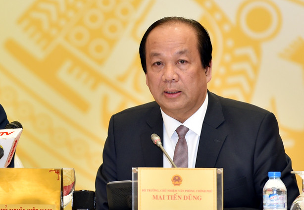 Bộ trưởng, Chủ nhiệm VPCP, Người phát ngôn của Chính phủ Mai Tiến Dũng trả lời câu hỏi của báo chí tại buổi họp báo ( Ảnh: VGP/Nhật Bắc).