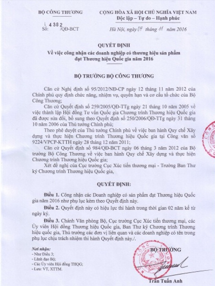 Quyết định của Bộ trưởng Bộ Công Thương Quyết định của Bộ trưởng Bộ Công Thương