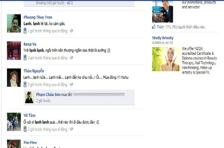 Từ "lạnh" gần như xuất hiện liên tục trong những chia sẻ của nhiều thành viên facebook Từ "lạnh" gần như xuất hiện liên tục trong những chia sẻ của nhiều thành viên facebook