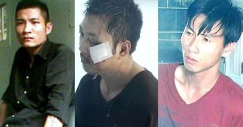 3 tên Kiên, Khánh và Hải (từ trái qua) tham gia vụ cướp tiệm vàng Hoàng Kim, Thu Thành (thị trấn Chợ Lầu, huyện Bắc Bình, Bình Thuận) lấy đi 10 lượng vàng vào ngày 2/6/2011. 3 tên Kiên, Khánh và Hải (từ trái qua) tham gia vụ cướp tiệm vàng Hoàng Kim, Thu Thành (thị trấn Chợ Lầu, huyện Bắc Bình, Bình Thuận) lấy đi 10 lượng vàng vào ngày 2/6/2011.