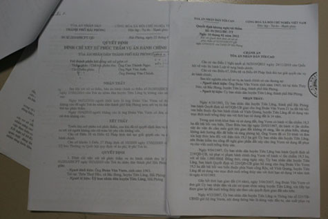 Quyết định đình chỉ xét xử phúc thẩm của TAND TP.Hải Phòng đã bị Chánh án TAND kháng nghị tái thẩm. (ảnh: PLVN)
