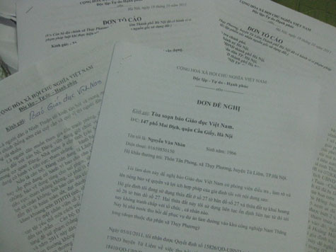 Đơn của các hộ dân thôn Tân Phong, xã Thụy Phương, Từ Liêm, Hà Nội gửi báo GDVN.