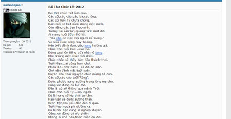 Một bài thơ chúc mừng năm mới 2012 của nickname Minh Anh.