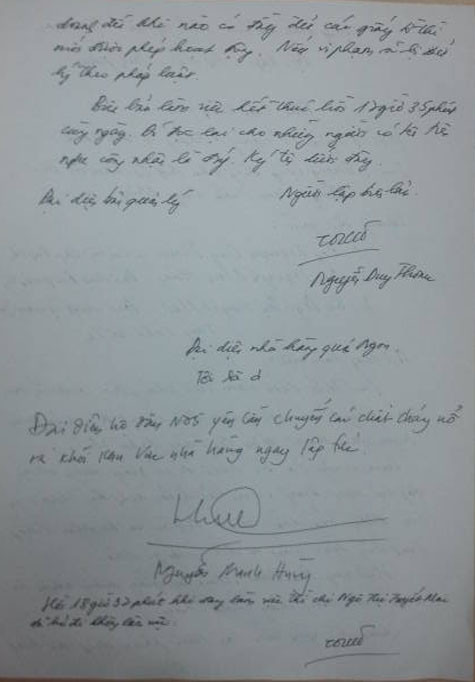 Biên bản làm việc với nội dung đình chỉ quán ăn Ngon do thiếu giấy chứng nhận PCCC vào ngày 6/4 của CA Phương Trung Hòa (Cầu Giấy) không được đại diện chủ quán ăn Ngon ký. Biên bản làm việc với nội dung đình chỉ quán ăn Ngon do thiếu giấy chứng nhận PCCC vào ngày 6/4 của CA Phương Trung Hòa (Cầu Giấy) không được đại diện chủ quán ăn Ngon ký.