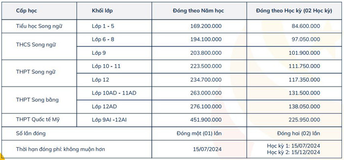 Học phí năm học 2024-2025 Trường Phổ thông song ngữ liên cấp Wellspring (Hà Nội). Ảnh chụp màn hình. Well1.JPG
