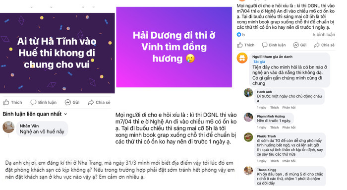 Thí sinh đi thi ở xa, xin kinh nghiệm từ các group. Ảnh chụp màn hình. Untitled-1.jpg