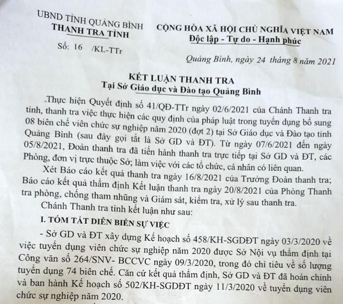 Kết luận Thanh tra số 16/KL-TTr do ông Nguyễn Văn Ước tham mưu ký ban hành có nhiều nội dung kiến nghị chưa đúng quy định. Ảnh: NP Kết luận Thanh tra số 16/KL-TTr do ông Nguyễn Văn Ước tham mưu ký ban hành có nhiều nội dung kiến nghị chưa đúng quy định. Ảnh: NP