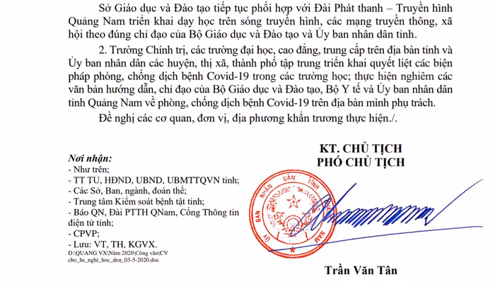 Quảng Nam tiếp tục cho học sinh nghỉ học đến ngày 3/5 để phòng chống dịch bệnh Covid-19. Ảnh: AN