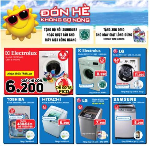 Trong chương trình khuyến mại sắp tới Pico thực hiện giảm giá mạnh các dòng máy giặt.. Trong chương trình khuyến mại sắp tới Pico thực hiện giảm giá mạnh các dòng máy giặt..