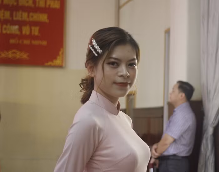 Sinh viên Vũ Thị Ngọc Hiền, lớp Tư tưởng Hồ Chí Minh, K36, Học viện Báo chí và Tuyên truyền (ảnh Trinh Phúc).