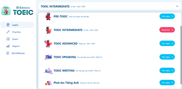 Edmicro TOEIC có đầy đủ các khóa học từ cơ bản đến nâng cao, phù hợp cho mọi trình độ