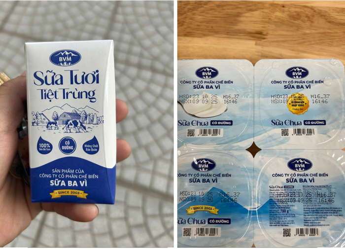 Sản phẩm sữa do Công ty Cổ phần chế biến sữa Ba Vì cung cấp cho học sinh Trường Tiểu học Tam Hiệp. Ảnh: PHCC ghep-2-anh-1.png