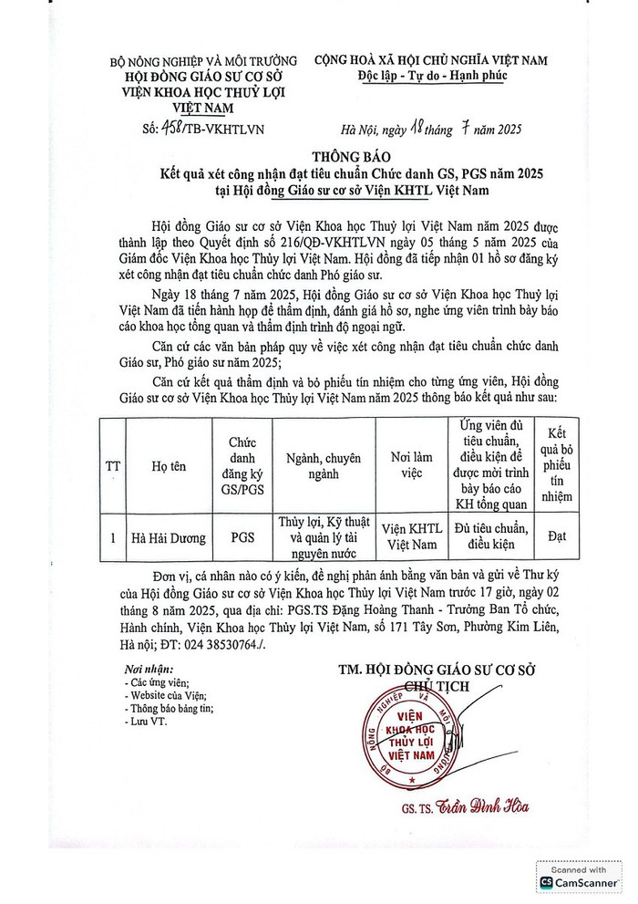 Thông báo kết quả xét công nhận đạt tiêu chuẩn chức danh giáo sư, phó giáo sư năm 2025 tại Hội đồng Giáo sư cơ sở Viện Khoa học Thủy lợi Việt Nam. tb-so-458-1.jpg