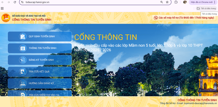 Cổng thông tin tuyển sinh đầu cấp của thành phố Hà Nội (Ảnh chụp màn hình). screenshot-7.png