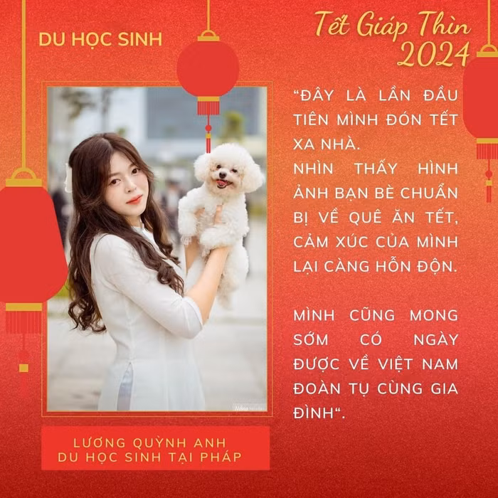 Bạn Lương Quỳnh Anh hiện đang theo học chương trình dự bị tiếng tại Trường Đại học tổng hợp Lumière Lyon 2 (Pháp) lần đầu đón Tết xa nhà.