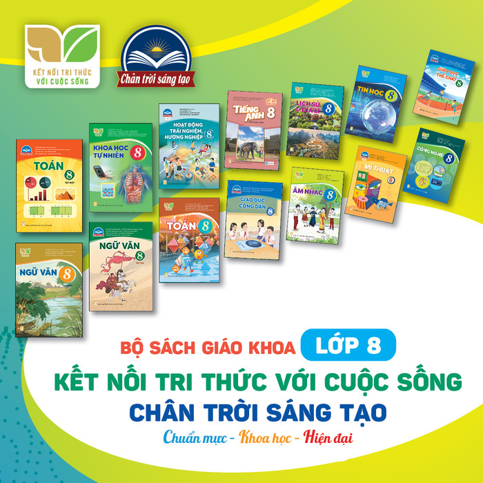 Bộ sách giáo khoa lớp 8 theo Chương trình giáo dục phổ thông 2018. Ảnh: Nhà xuất bản Giáo dục Việt Nam Bộ sách giáo khoa lớp 8 theo Chương trình giáo dục phổ thông 2018. Ảnh: Nhà xuất bản Giáo dục Việt Nam