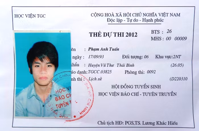 Thẻ dự thi của thí sinh Phạm Anh Tuấn.