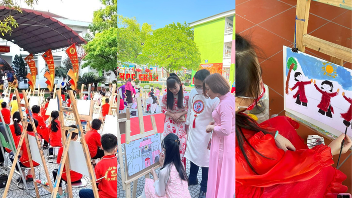 Học sinh Trường Tiểu học Tân Dân (thành phố Việt Trì) tham gia thi vẽ tranh về Cội nguồn nhân dịp Giỗ Tổ Hùng Vương. Ảnh: NVCC. Thư viện 3 hình ảnh (1).png