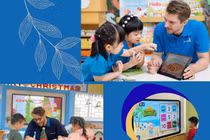 Giáo viên tiếng Anh tại Trung tâm Ngoại ngữ Enspire sử dụng kết hợp các trò chơi tương tác với màn hình và trò chơi trong giờ học tiếng Anh.