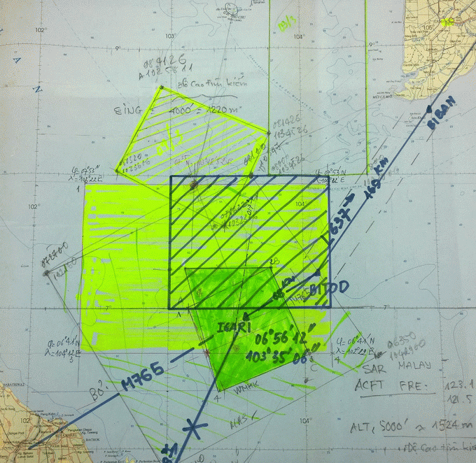 Khu vực tìm kiếm máy bay ngày 9/3 Khu vực tìm kiếm máy bay ngày 9/3