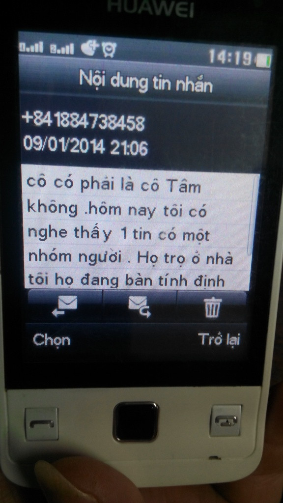 Nội dung tin nhắn đến điện thoại của bà Tâm