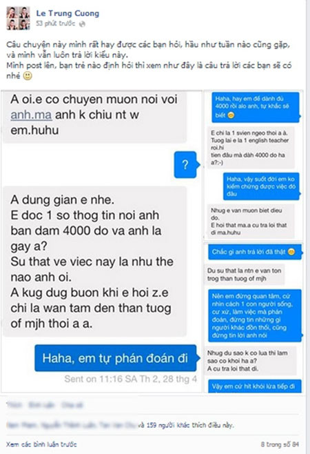 Người mẫu Lê Trung Cương đáp trả tin đồn bán dâm 4.000 USD Người mẫu Lê Trung Cương đáp trả tin đồn bán dâm 4.000 USD