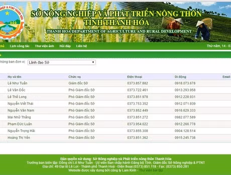 Danh sách lãnh đạo Sở Nông nghiệp Thanh Hóa gồm Giám đốc và 8 Phó Giám đốc trên website Sở này ngày 14/7/2016. Ảnh chụp màn hình Danh sách lãnh đạo Sở Nông nghiệp Thanh Hóa gồm Giám đốc và 8 Phó Giám đốc trên website Sở này ngày 14/7/2016. Ảnh chụp màn hình