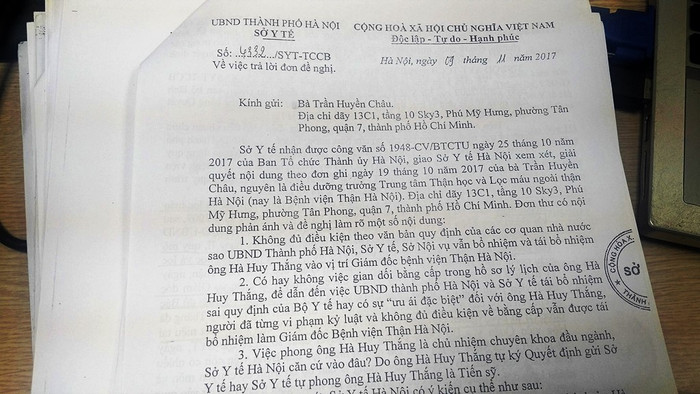 Văn bản Sở Y tế Hà Nội trả lời về việc bổ nhiệm ông Hà Huy Thắng (Ảnh: LC) Văn bản Sở Y tế Hà Nội trả lời về việc bổ nhiệm ông Hà Huy Thắng (Ảnh: LC)