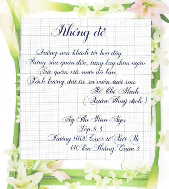 Bài viết của học sinh Nguyễn Thị Kim Ngọc gây ấn tượng với nét chữ sáng tạo. > KHOẢNH KHẮC NGỘ NGHĨNH CỦA BÉ NGÀY KHAI TRƯỜNG >> NỮ GIẢNG VIÊN TRẺ GÂY SỐT CƯ DÂN MẠNG