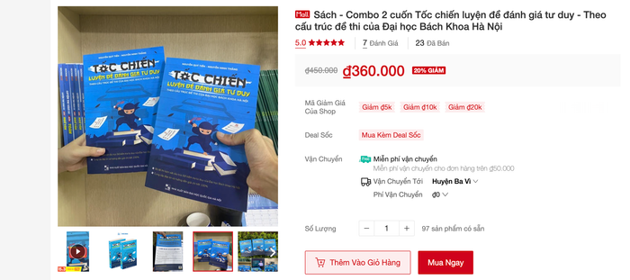 Cuốn sách &quot;Tốc chiến luyện đề đánh giá tư duy&quot;. (Ảnh chụp màn hình)