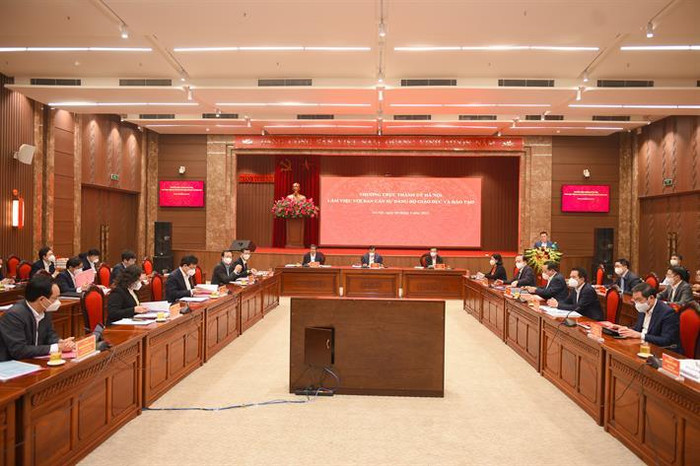 Toàn cảnh buổi làm việc. (Ảnh: Bộ Giáo dục và Đào tạo) Toàn cảnh buổi làm việc. (Ảnh: Bộ Giáo dục và Đào tạo)