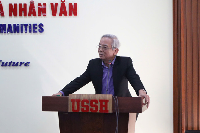 Tiến sĩ Lâm Bá Nam - Chủ tịch Hội Dân tộc học và Nhân học Việt Nam chia sẻ tại buổi lễ. z6007959565173_5f342497e92df21a582032461031a443.jpg
