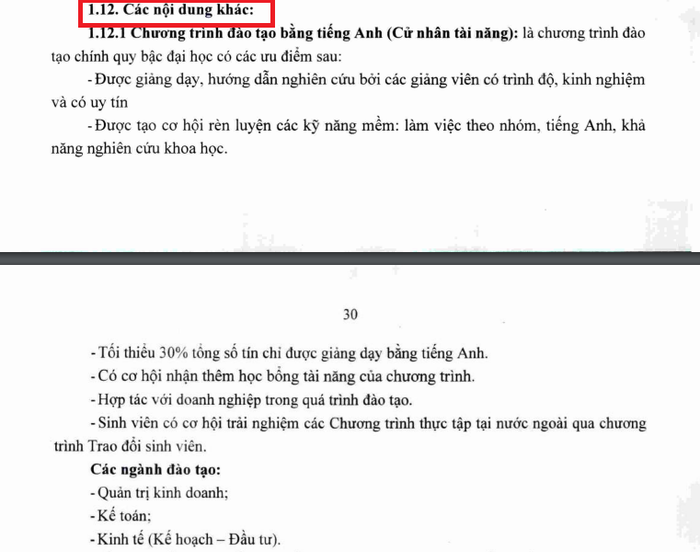 Mục 1.12 trong Đề án tuyển sinh của Trường Đại học Kinh tế - Đại học Huế không đúng quy định tại Thông tư 08. Ảnh chụp màn hình unnamed (1).png