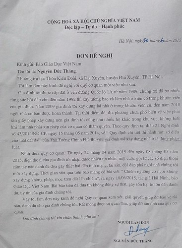 Đơn đề nghị gửi báo Giáo dục Việt Nam, mang tên Nguyễn Đức Thắng Đơn đề nghị gửi báo Giáo dục Việt Nam, mang tên Nguyễn Đức Thắng