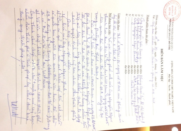 Biên bản làm việc giữa UBND quận 1 và ông Nguyễn Ngọc Thanh ngày 13/7/2015. Biên bản làm việc giữa UBND quận 1 và ông Nguyễn Ngọc Thanh ngày 13/7/2015.