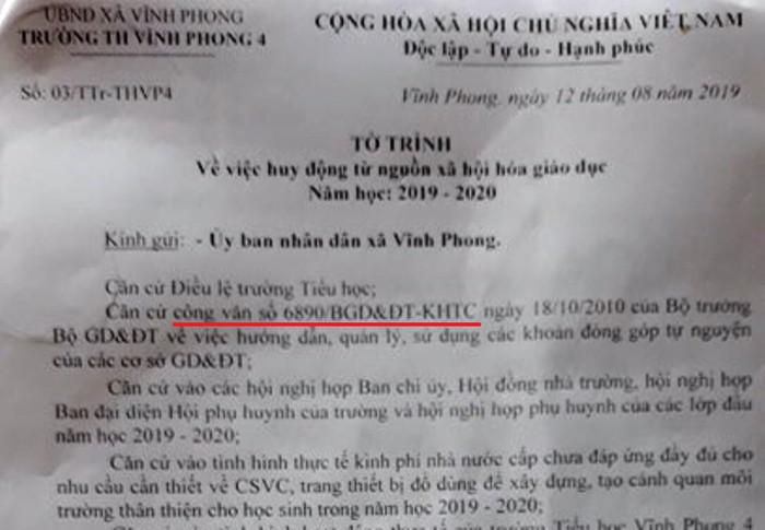 Dùng văn bản hết hiệu lực trình Ủy ban thông qua việc thu tiền phụ huynh Dùng văn bản hết hiệu lực trình Ủy ban thông qua việc thu tiền phụ huynh