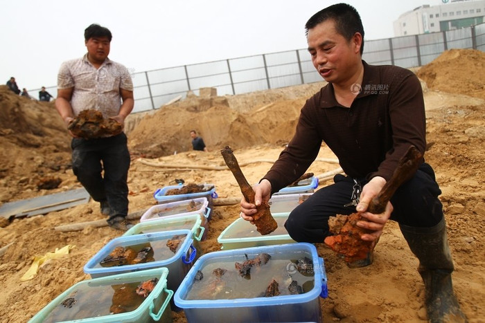 Những quả mìn, lựu đạn sau khi phát hiện được ngâm trong nước Những quả mìn, lựu đạn sau khi phát hiện được ngâm trong nước